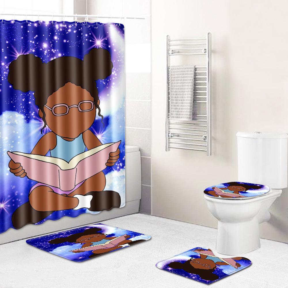 African Woman Digital Printing Creative Shower Curtain Floor Mat Set Bathroom Carpet