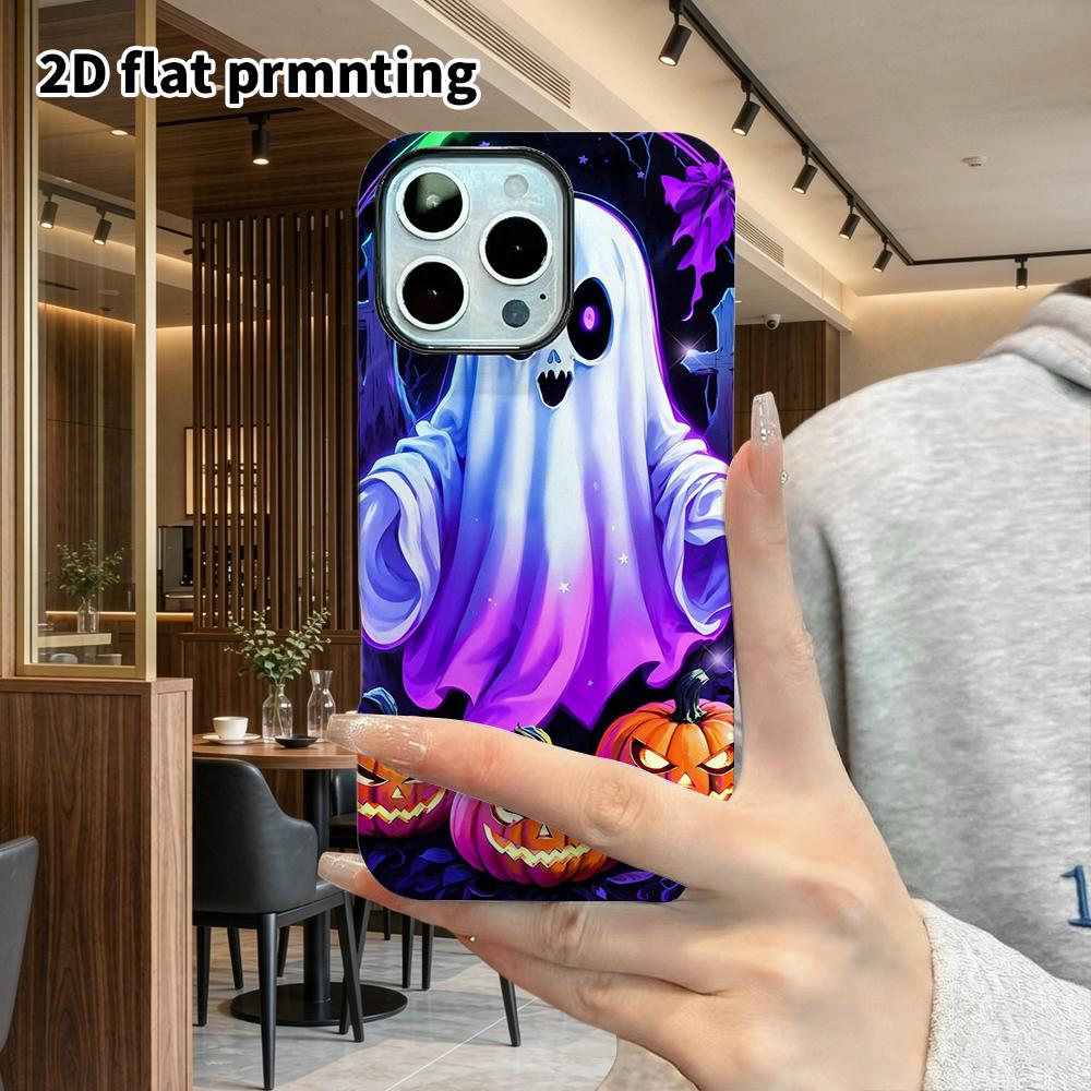 Phone Case: 2D flat design suitable for iPhone 18, 17, 16, 15, 14, 13 Pro film protective case, couple style, ghost pumpkin, Christmas and Halloween g