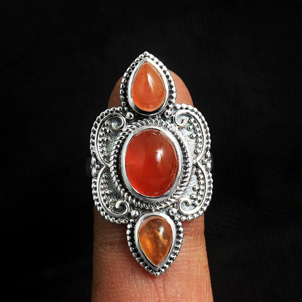 Carnelian Handmade Ring Solid 925 Sterling Silver Jewelry Statement Ring