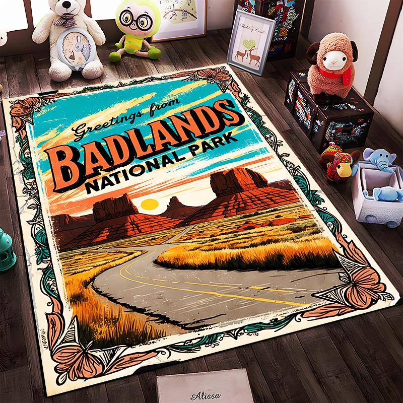 "Badlands National Park Rug with Road Scene and Sunset Design" Suitable for use as an anti-slip for living room bedroom sofas