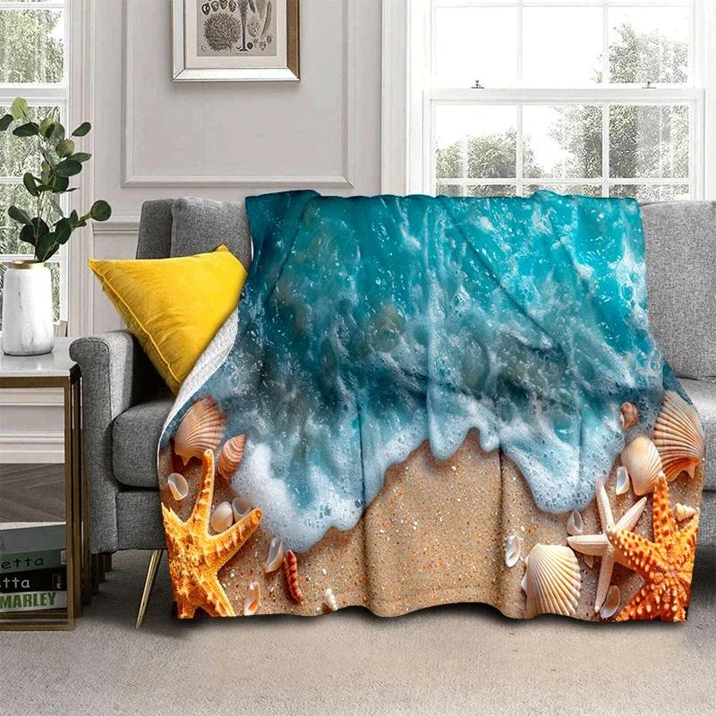 D Starfish Beach Shell Cartoon Throw Blanket Soft Cozy for Home Bedroom Sofa Picnic Office Cover Designs