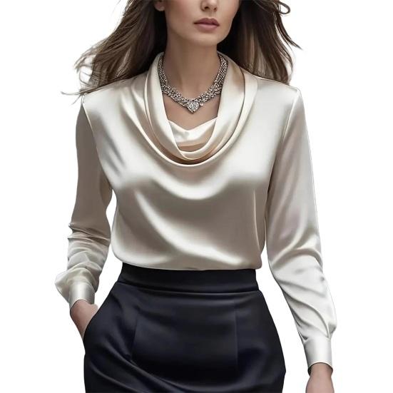 Women Shirt Swing Collar Long Sleeve Design Loose Fit Shirt Solid Color Versatile Office Lady Shirt Workwear