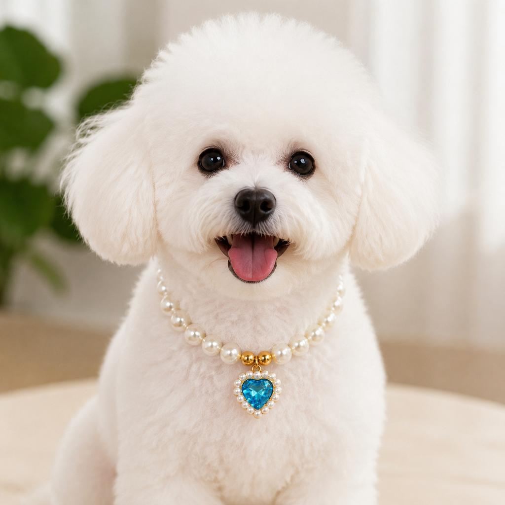 Pearl Rhinestone Pet Collar Necklace for Cats and Dogs, Vintage Heart Crystal Pendant, Princess Style Adjustable Choker