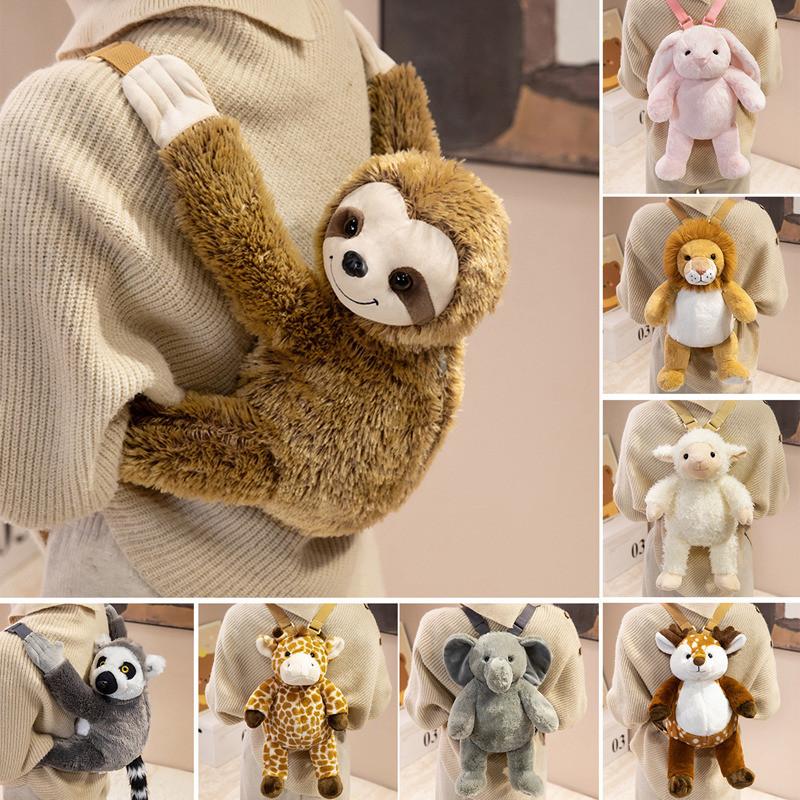 Nice 40Cm Lovely Plush Sloth Alpaca Lemur Elephant Backpack Toy Cute Animal Shoulders Bag Lions Rabbit Giraffe Nice Gift