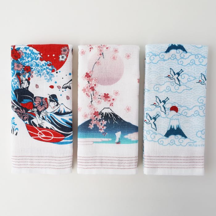 Kontex Towel Tenugui Set 3 Face Towels Fabric Goyomi (Fuji Yama Surfer/Sakura Fuji/Nihon Ichi)