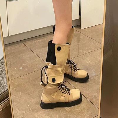 Женские сапоги, длинные, на платформе, черные туфли для женщин, зимние, до колена, с квадратным носком, вестерн-панк, сапоги Gyaru 2024 года, новые, популярные