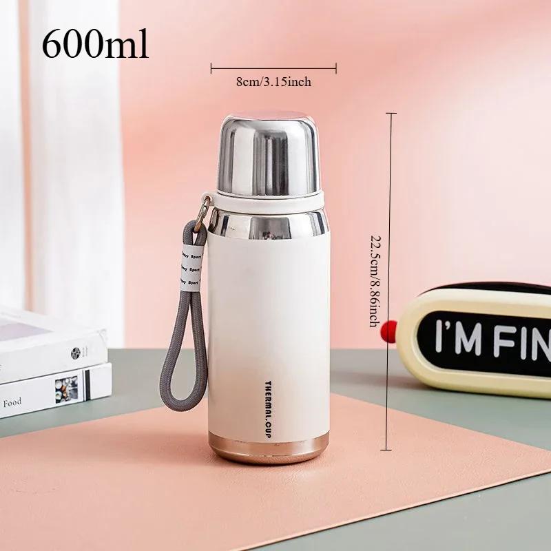 600ml/800ml Vacuum Insulated Bottle Portable 316 Stainless Steel Water Bottle Gradient Color Outdoor Leak-proof Gift Thermo Cup
