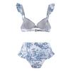 2Pcs/Set Women Summer Bikini Set Bohemia Style Ruffle Sleeve Bandeau Bra High