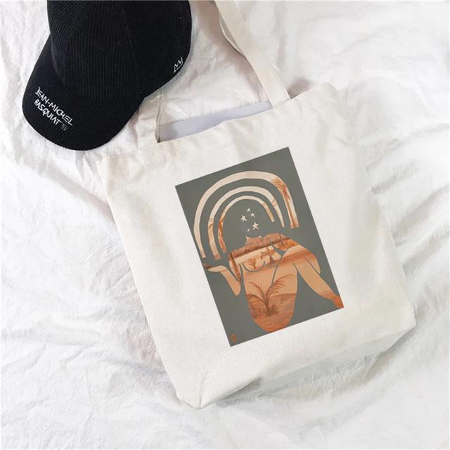 Белая простая сумка для покупок Милая сумка с принтом Kawaii Сумка для покупок Harajuku Холщовая сумка для покупок Сумка для девочек Сумка на одно плечо для женщин