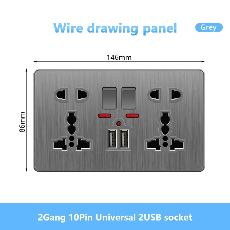 Универсальная 5-контактная розетка, стандартная британская настенная розетка USB на 13 А, 3-контактная электрическая розетка 220 В со светодиодным индикатором