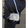 Versatile Silver Lazy Style Niche Bag, Bow Shoulder Small Square Bag, Chain Underarm Bag.