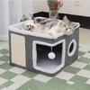 Роскошная двухслойная лежанка для кошек - закрытое гнездо для всесезонного использования с когтеточкой из сизаля и нескользящим основанием, в комплект входит коврик - серый