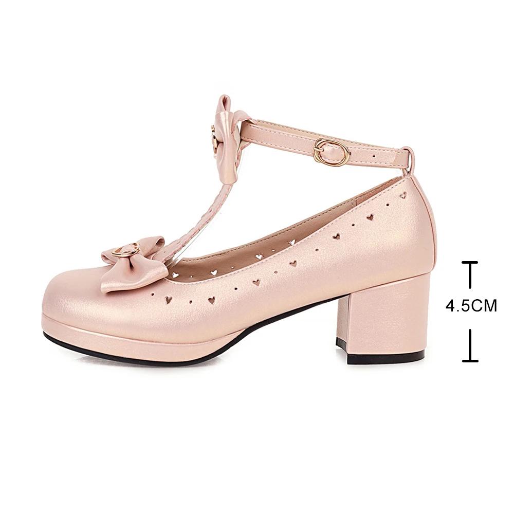 Мода 2025 Весна Осень Женские Туфли Лолита Обувь Платформа Высокий Каблук Черный Красный Т-образный Ремешок Пряжка Мэри Джейн Обувь Бант Женские Вечерние Туфли