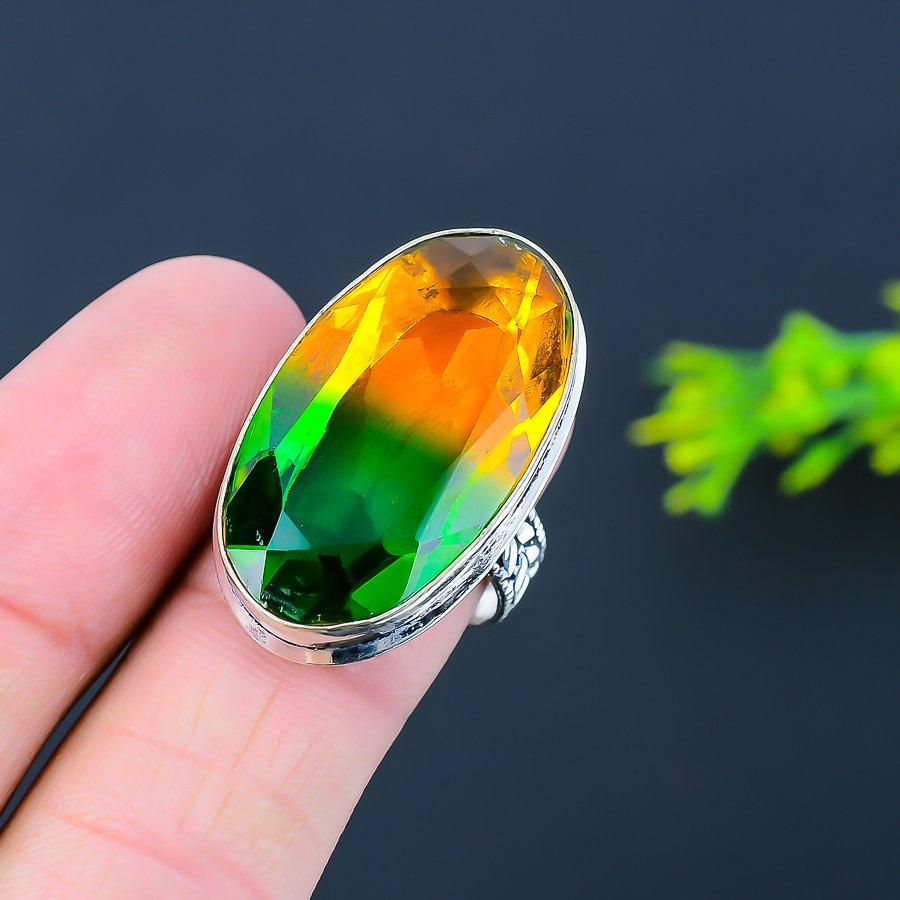Bi-Color Tourmaline Gemstone 925 Sterling Silver Gift Jewelry Ring Size 8.5
