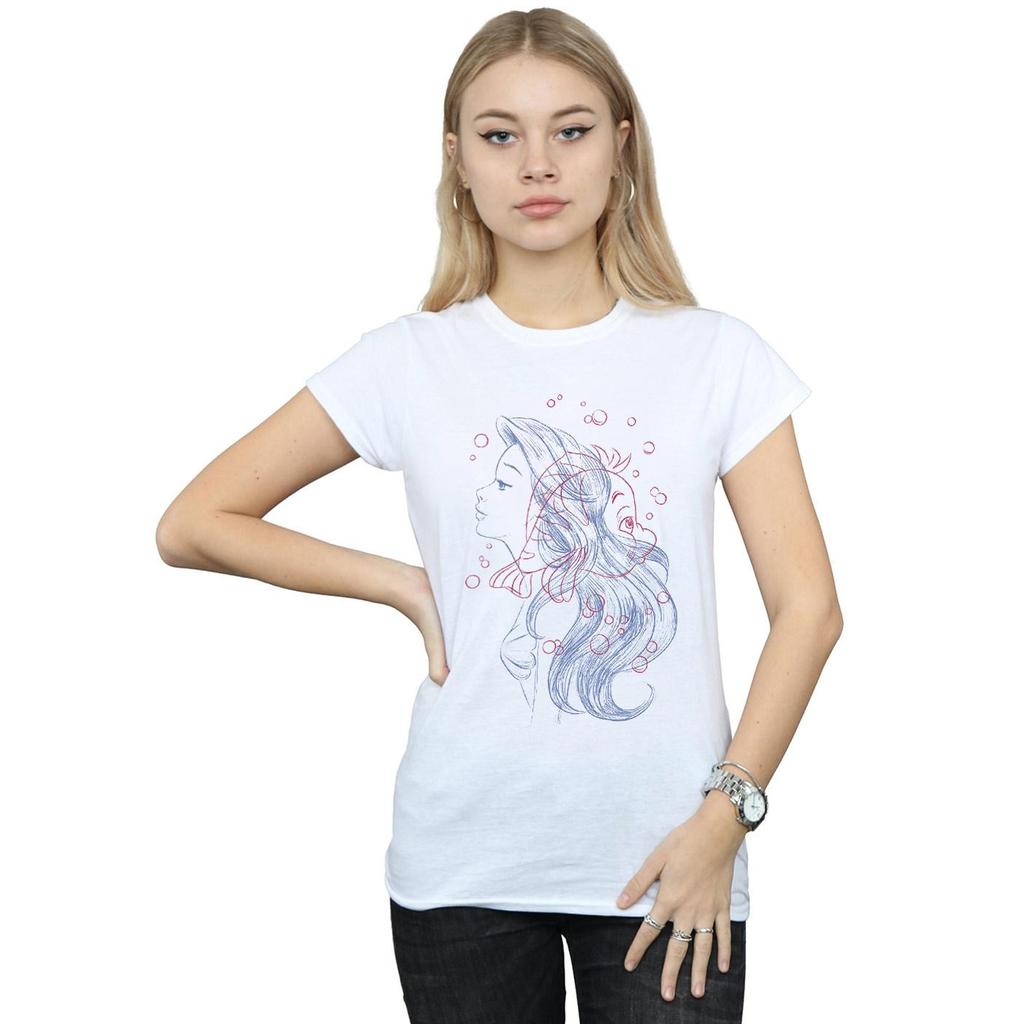 Disney Womens/Ladies Ariel Flounder Sketch Cotton T-Shirt