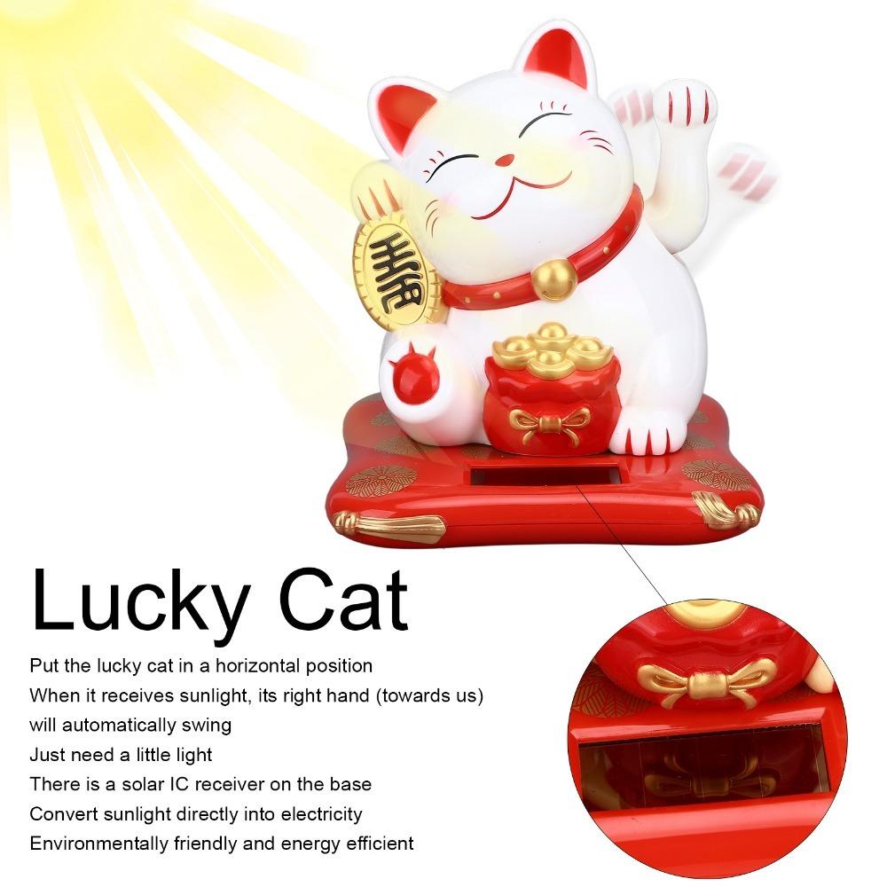 Plastic Solar Operated Lucky Cat Ornament Home Living Room Table Decor