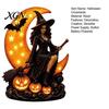 Dark Aesthetic Room Decor Halloween Witch on Crescent Moon Decorative Light, Gothic Detailed Fantasy Figurines Lamp, Resin Figurine for Home Tabletop