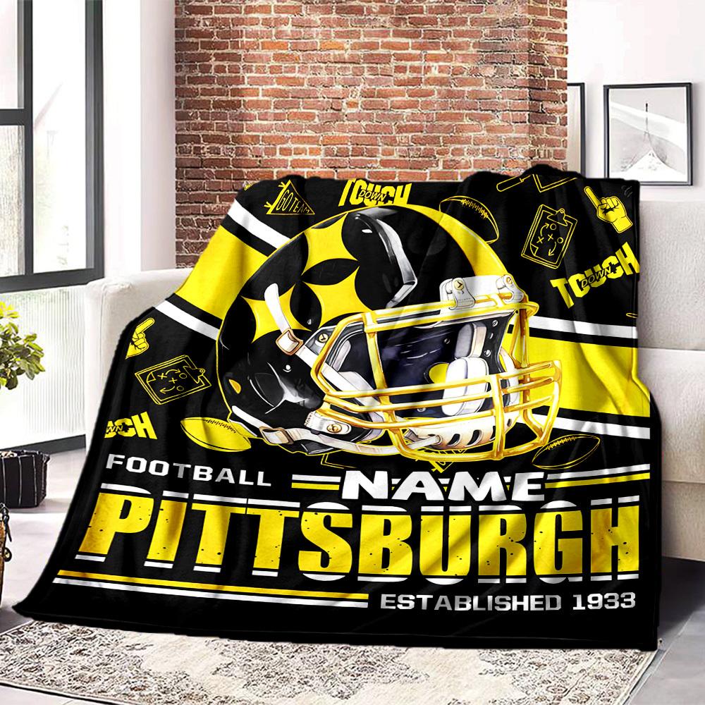 Football Pittsburgh Home Customize Your Name Blankets Comfortable Soft Lightweight Multipurpose Blanket For Picnic Sofa Office Bed Living Room