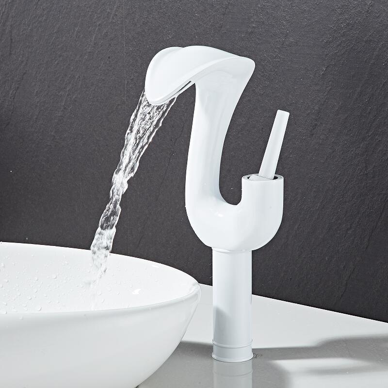 Tuqiu Black Bathroom Faucet Brass Gold Basin Faucet Cold And Hot White Waterfall Mixer Sink Tap Single Handle Deck Mounted  Tap