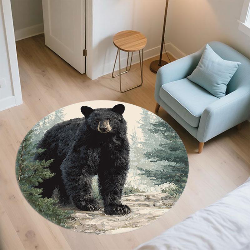 Bear pattern round rug,Carpet Rug for Living Room Bedroom Playroom ,Non-slip Floor Mat,Holiday Gifts and Birthday Gifts.