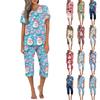 Женская повседневная спортивная пижама с коротким рукавом и укороченными брюками с рождественским принтом