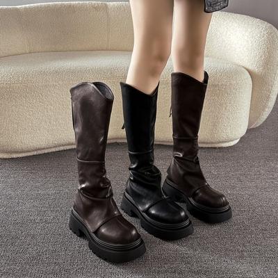 Ботинки на толстой подошве детские 2025 новая осень и зима тонкие высокие ботинки с V-образным вырезом ботфорты ботинки-чулки ботинки-рыцари