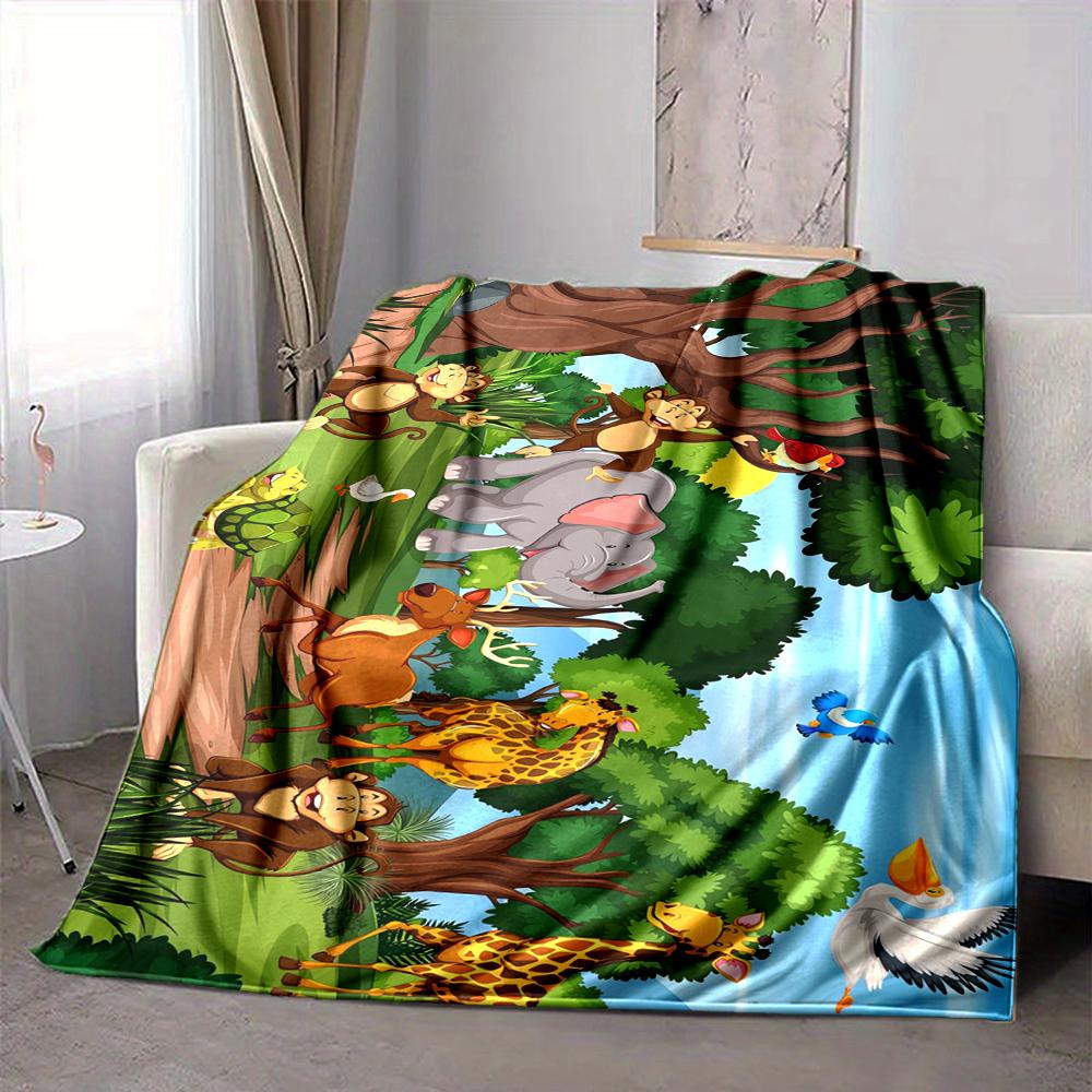1Pc Monkeys Animals Forest Blanket Soft And Comfortable Casual Warm Camping Travel Christmas Halloween Xmas Gift M928492
