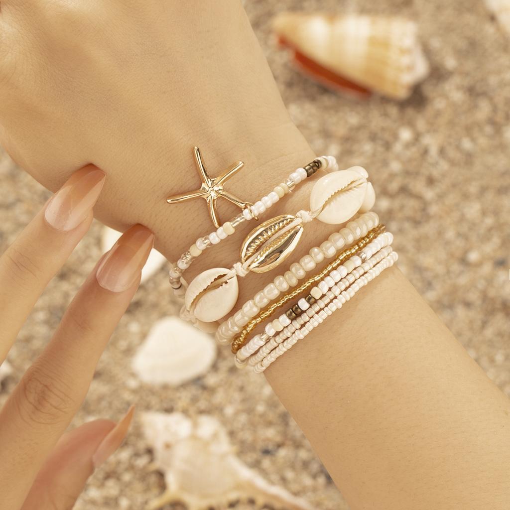 Bohemian Beads Starfish Pendant Bracelet Summer Beach Sea Shell Multilayer Jewelry Accessories