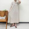 Mizqz Women Stripe Puff Sleeve Short Sleeve Long Dress Size 77 88