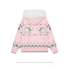 Unisex Vintage Fair Isle Knit Hooded Cardigan With Faux Fur Trim Warm Winter Sweater