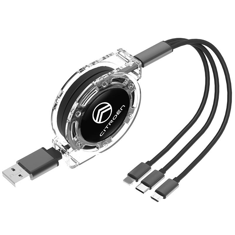 Car 3 In 1 USB Type-C Ports Fast Charger Power Data Cable For Citroen Celysee C6 C3 C5 C1 C2 C4 Aircross Picasso Cactus Berlingo MA4