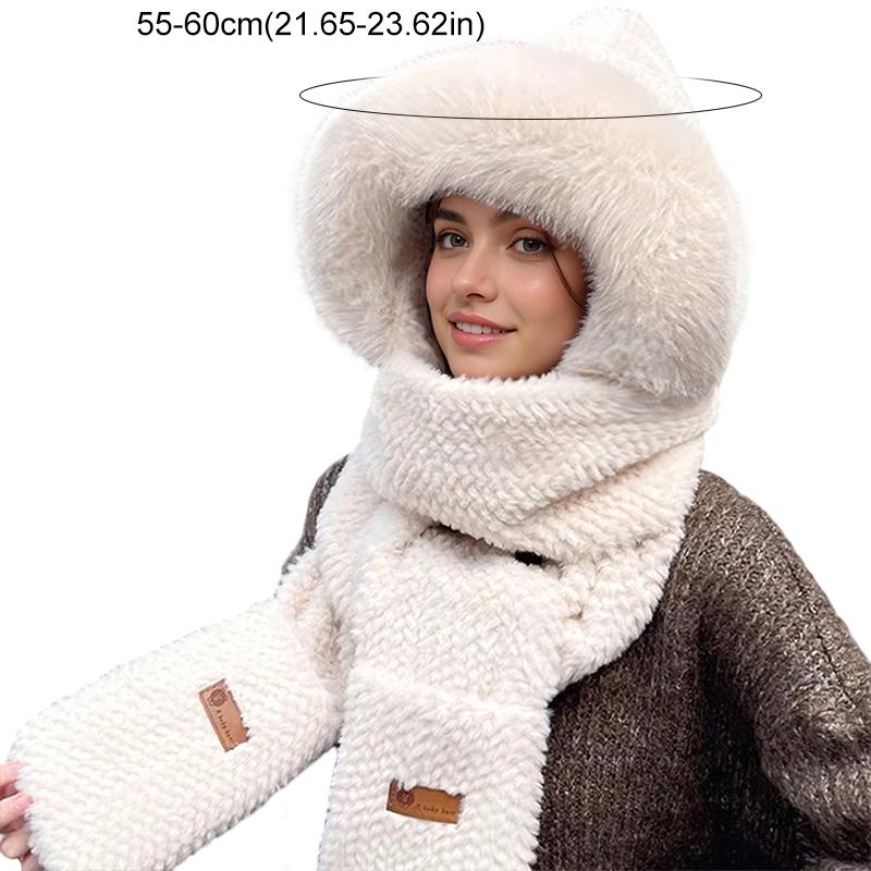 1PC Gloves Elegant Knit Material Warmth Thickened Cute Ear-Protecting Balaclava Hood Scarf Set Multi-Color