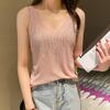 Women Vest V-Neck Sleeveless Shiny Hot Drill Decor Tank Tops Solid Color Knitting Camisole Parties Daily Wear