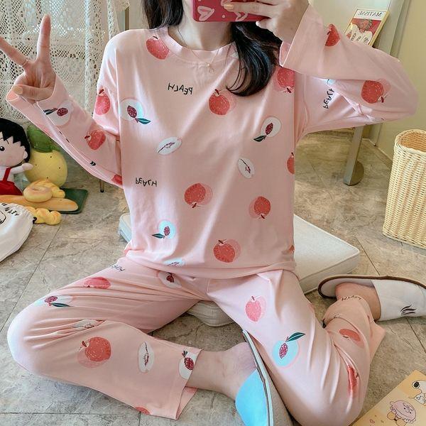 Женский мультяшный пижамный комплект - Рубашка с длинным рукавом и брюки, Домашняя одежда для маленьких студенток на весну и осень