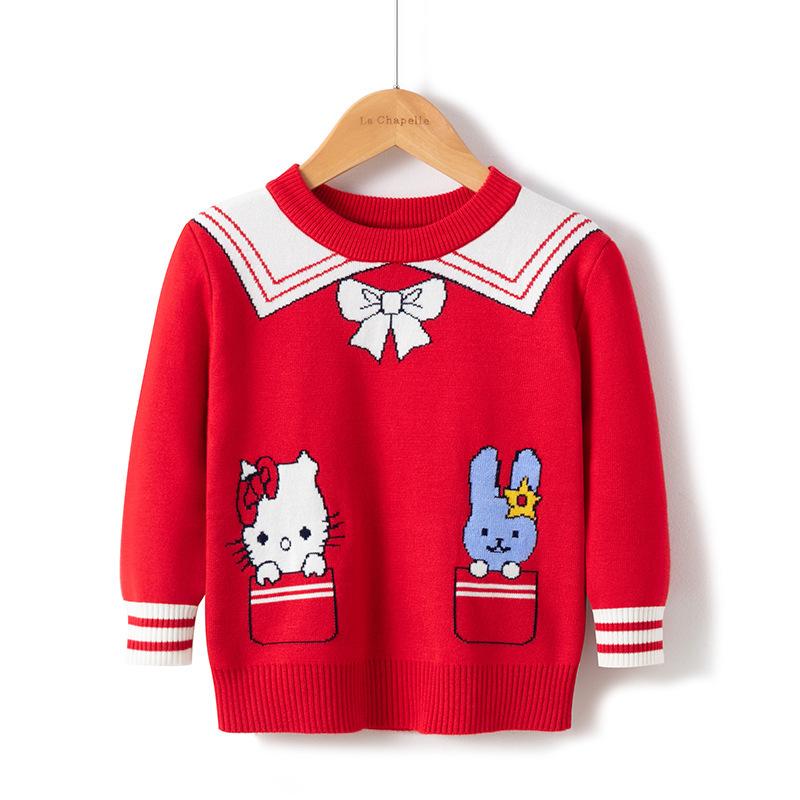 European and American autumn and winter girls' sweaters children's baby foreign cartoon pullover crew neck knitted bottoming shirt children's clothing