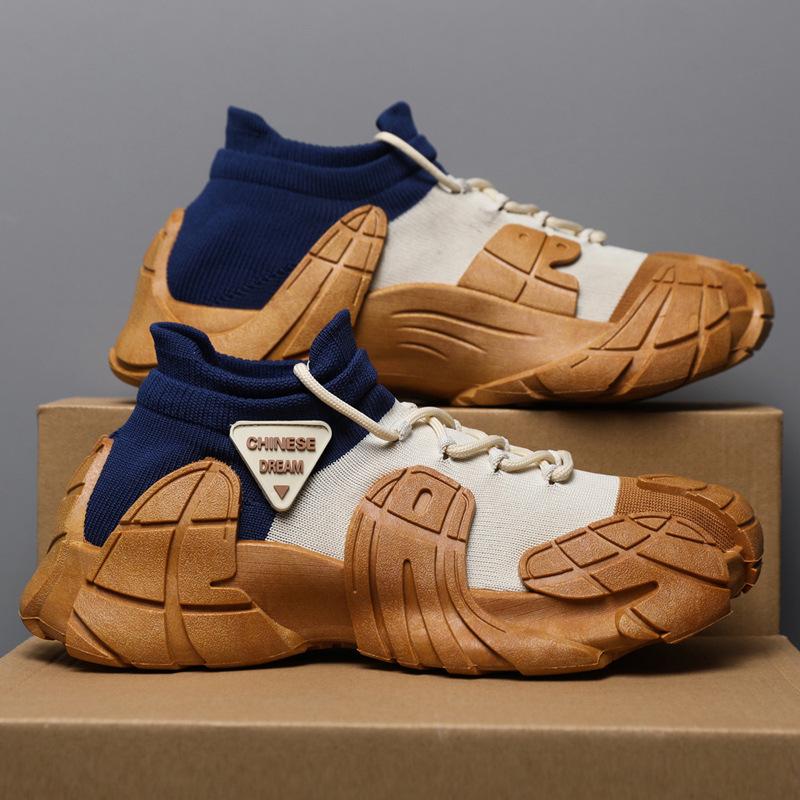 Мужская спортивная и повседневная обувь из кокоса для внешней торговли, мужская весенняя дышащая сетчатая обувь на толстой подошве, кроссовки из сетки для бега на одной педали, носочная обувь