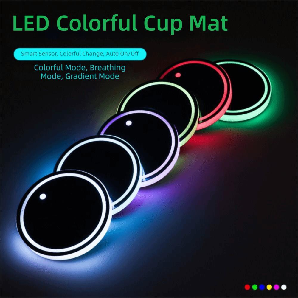 USB Charging Colorful Cup Holder Anti Slip Car Interior Lighting Cup Mats Smart Glow Coaster Auto