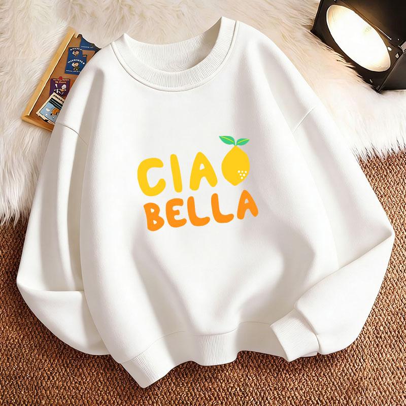 Графическая толстовка с принтом "Ciao Bella" и лимоном в стиле Харадзюку для детей, свитшот-пуловер с круглым вырезом, худи с графическим принтом, худи для мальчика/девочки