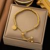 Stainless Steel Golden Bead Bracelet for Women Fashion Adjustable Chain Bracelets Daily Party Zircon