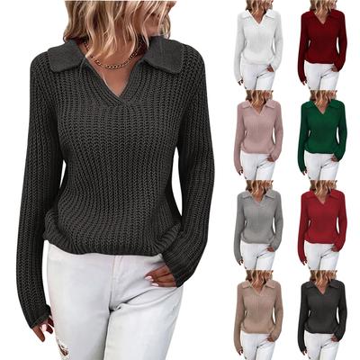 Женский повседневный свитер с V-образным вырезом и длинными рукавами
