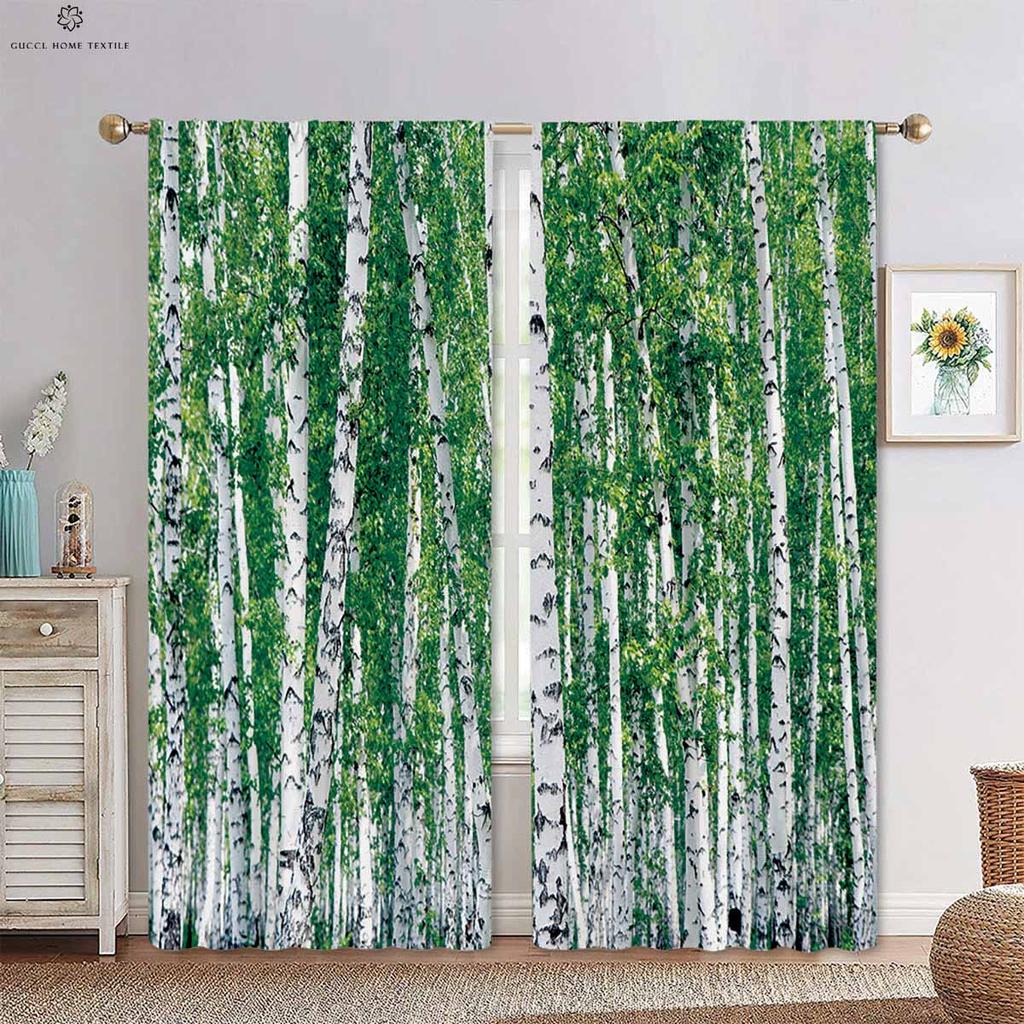 Green Forest Autumn Woods 3d Printing Curtains Tyndall Effect Bedroom Living Room Kitchen Decorative Curtains 2 Pieces