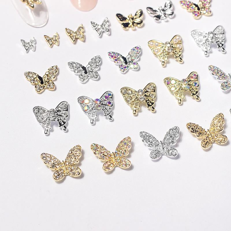 3D Metal Butterfly Nail Art Decorations with Mini Rhinestones