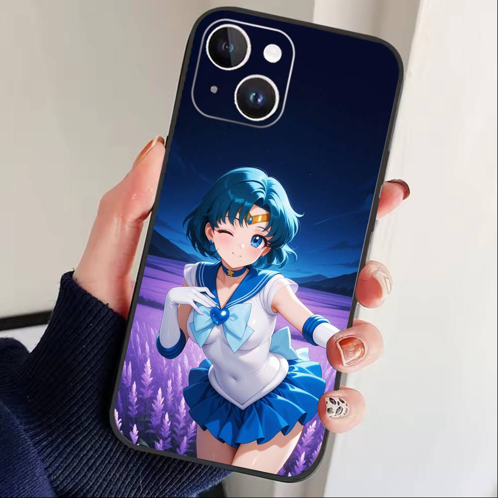 Cartoon Y-Sailor Moon Phone Case For iPhone 16,15,14,13,12,17,Pro Max,Plus Silicone Black Case