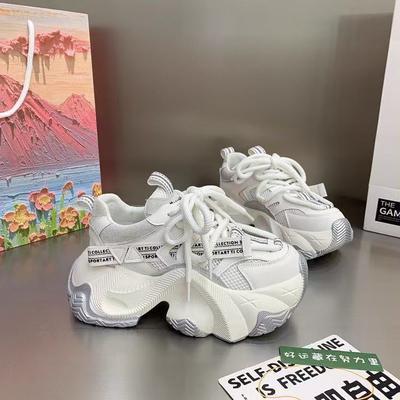 Толстая подошва шнуровка спортивный досуг дышащий мягкая подошва тренд новая расцветка на платформе сетка женский