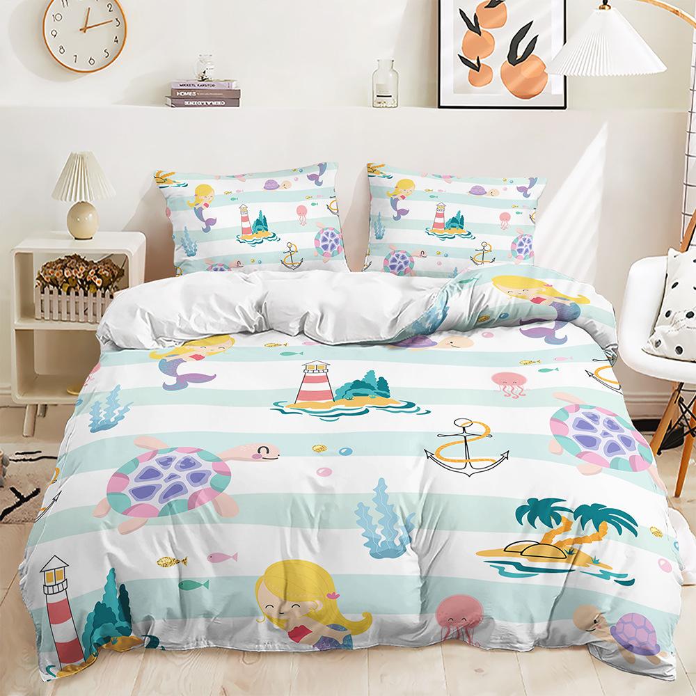 Постельный комплект из трех предметов «Русалка» Покрывало с морскими животными Двухпредметный для спальни