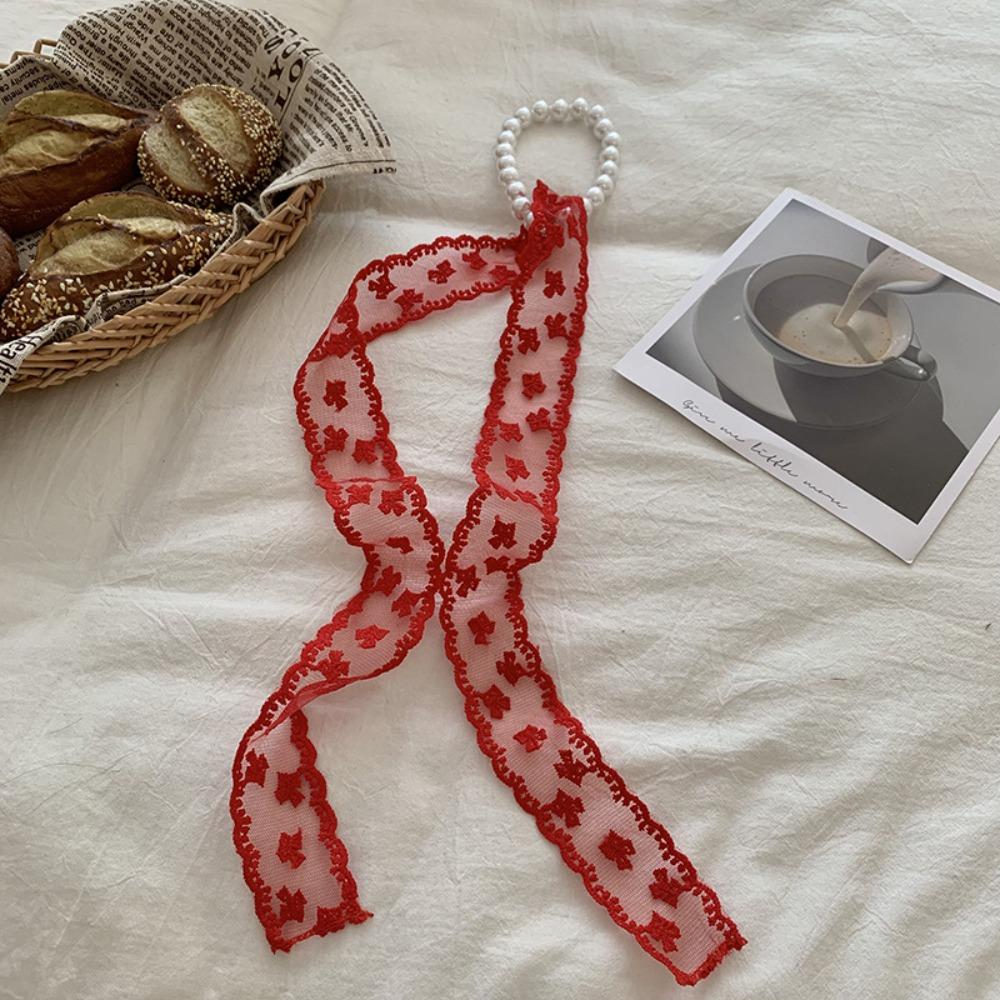 Summer Pearl Necklace Lace Scarf Hollow Embroidery Bags Handle Decor For Women Collarbone