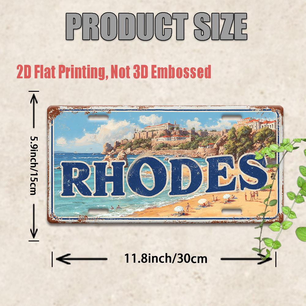 D Flat pc Vintage Rhodes Greece Metal Tin Sign x Retro Greek Island License Plate Wall Art Rhodes Town Map Greek Ke