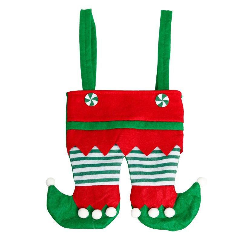 Christmas Elf Legs Candy Bag Gift Pouch Nonwoven Holiday Party Decoration Green Red Feet