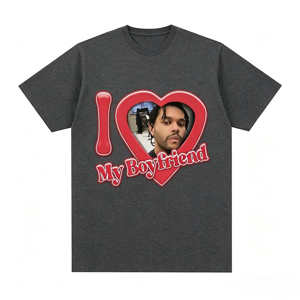Music Fan Gift T Shirt I Love My Boyfriend Red Heart Frame Celebrity Portrait Retro Y2k Ins Trendy Unisex Cotton Oversized Tops