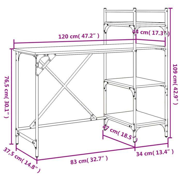 VidaXL Bureau d'Ordinateur avec Étagères, Table d'Écriture avec Rangement, Table d'Ordinateur, Meuble de Salle de Séjour, 836213